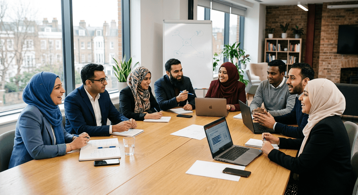 A diverse group of friends from the Muslim community coming together in solidarity